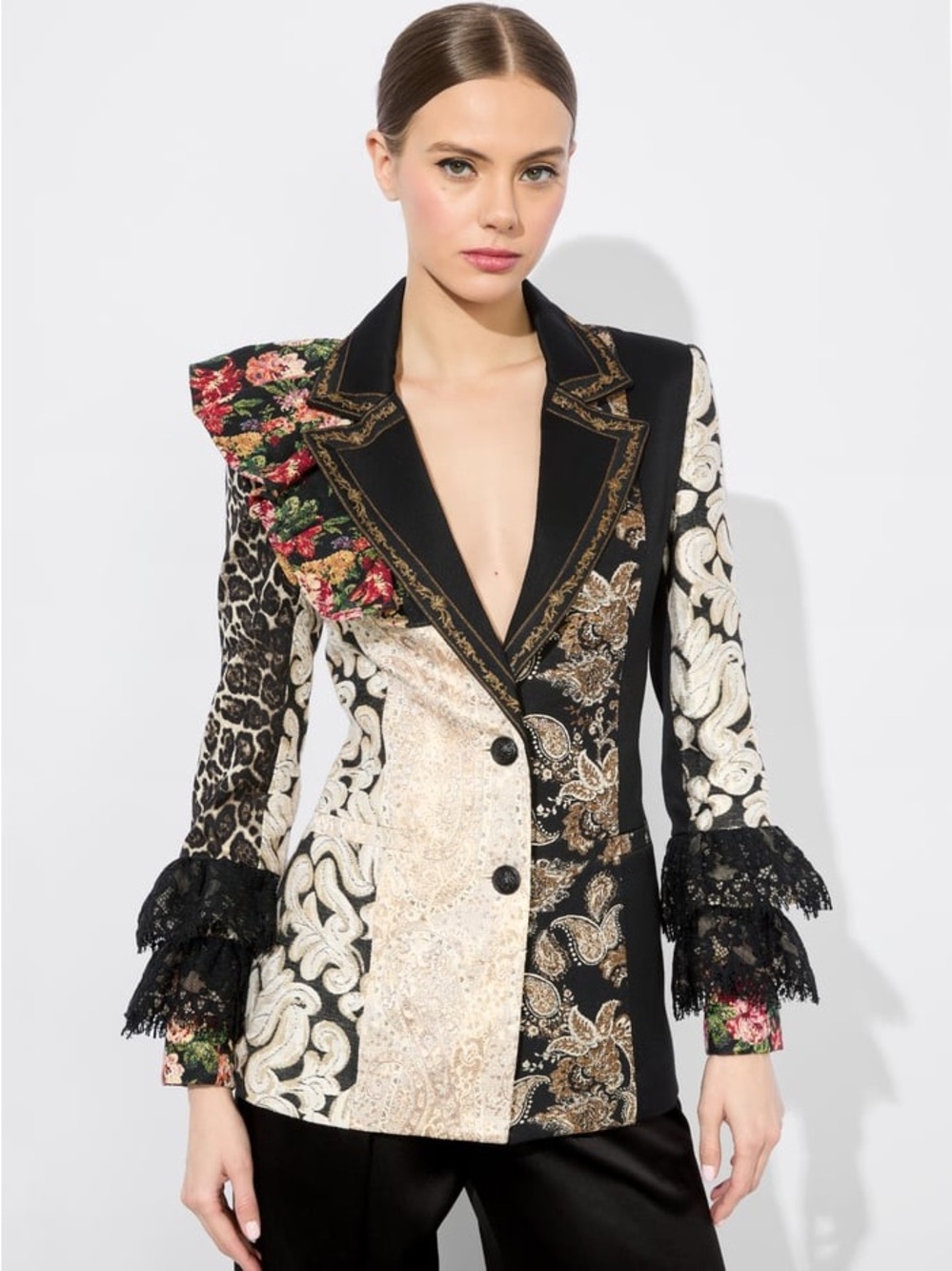 ALICE OLIVIA FAIR MIXED MEDIA BLAZER SIZE 12
